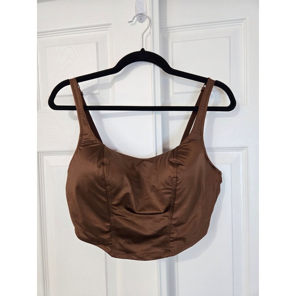 Victoria's Secret PINK Brown Corset Crop Top XL Sleeveless Scoop Neck Stretch